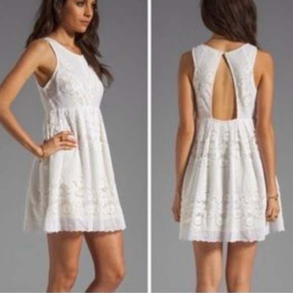 Free People Boho Cottagecore Rocco White Lace Mini Dress Yellow Lining, Sz - 4 - Picture 3 of 13